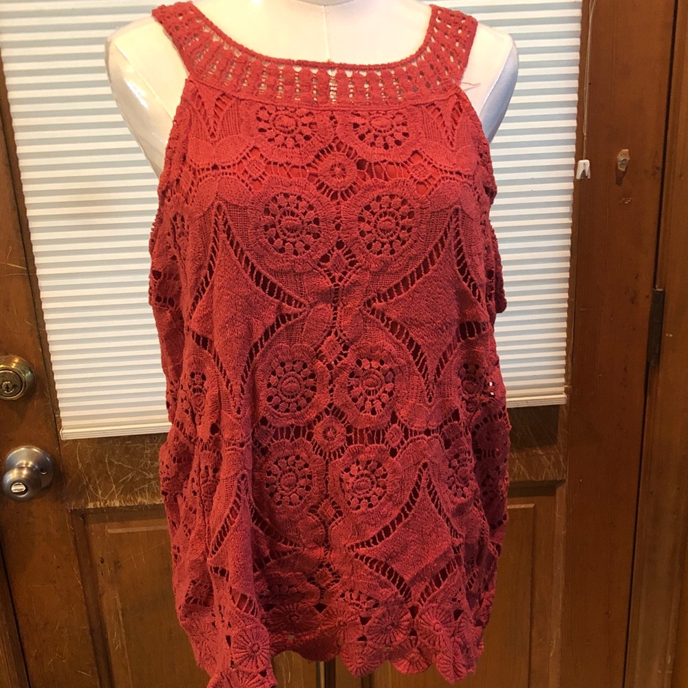 Elegant Crochet Lace Women Top - Red